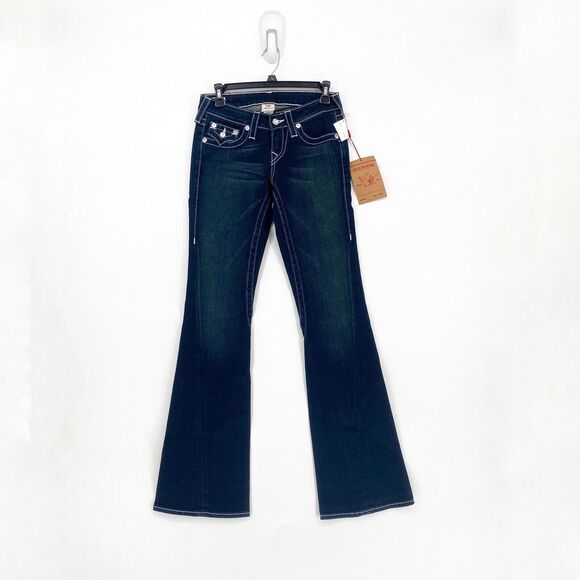 True Religion Women 26 JOEY Disco Fever Jeans Blue Crystal Swarovski Flared NEW - Picture 2 of 7